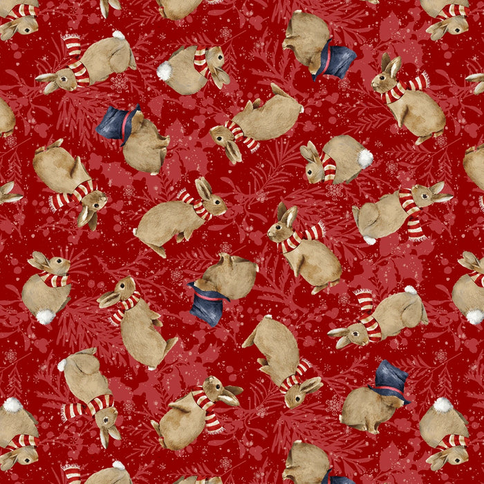 Joyful Snowmen - Tossed Bunnies Red