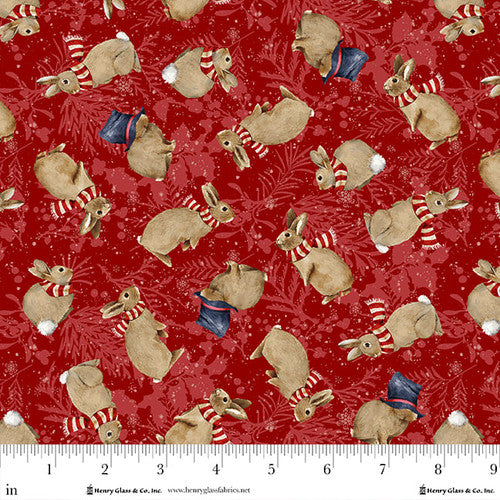 Joyful Snowmen - Tossed Bunnies Red