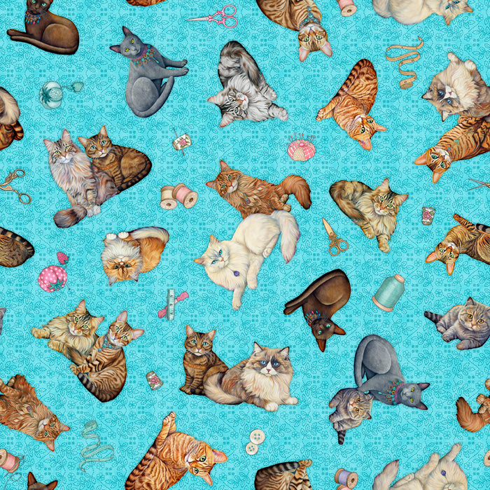 Quilt Room Kitties - Cat Toss Turquoise
