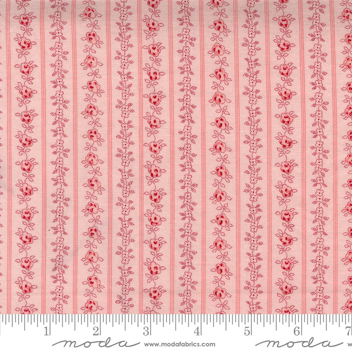Hollyhocks & Roses - Floral Stripe Pink 17" Remnant