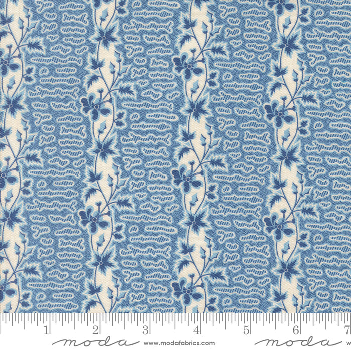 Sally's Stitches - Floral Stripes Prussian Blue