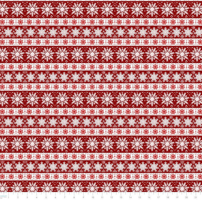 Penguin Party - Snowflakes Stripe Red