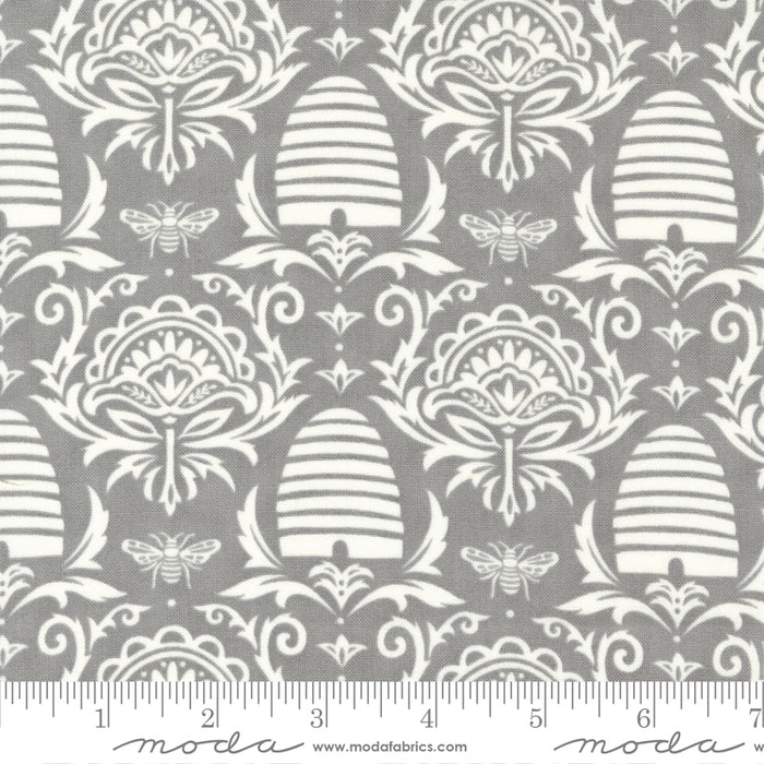 Honey & Lavender - Bee Skep Damask Pebble Grey