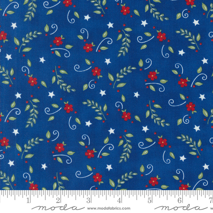 Red White & Bloom - Flower & Leaves Midnight Blue