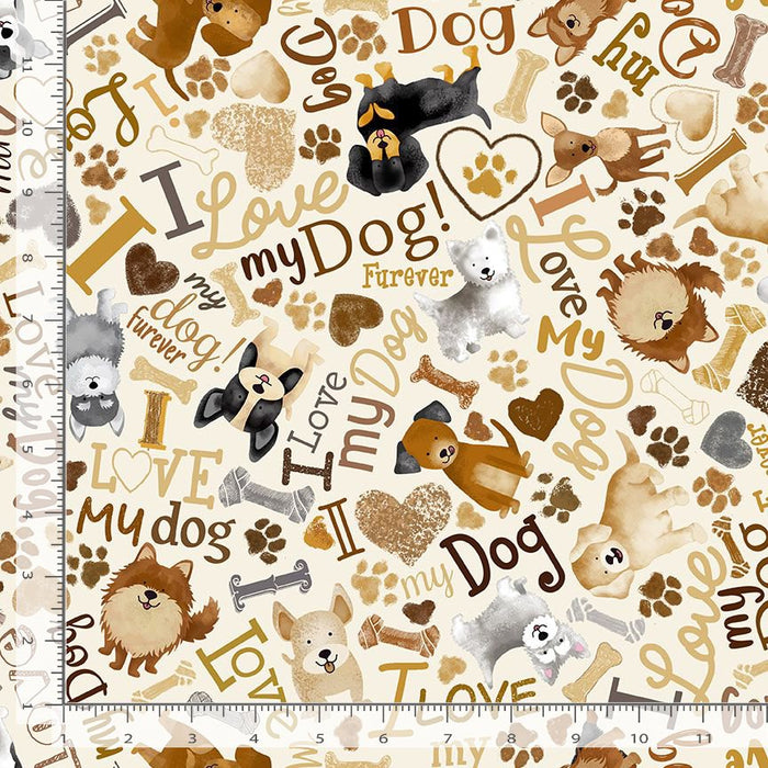 Happiness Has Paws - Tossed Dogs & Words Cream