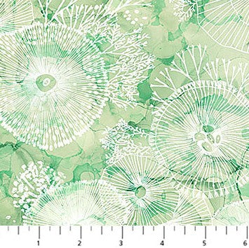 Deep Blue - Sea Flowers Light Green