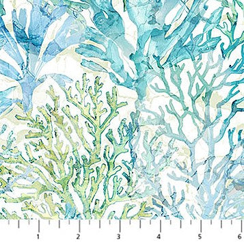Deep Blue - Coral Collage White