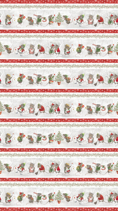 The Christmas Mouse Flannel - Border Stripe Multi