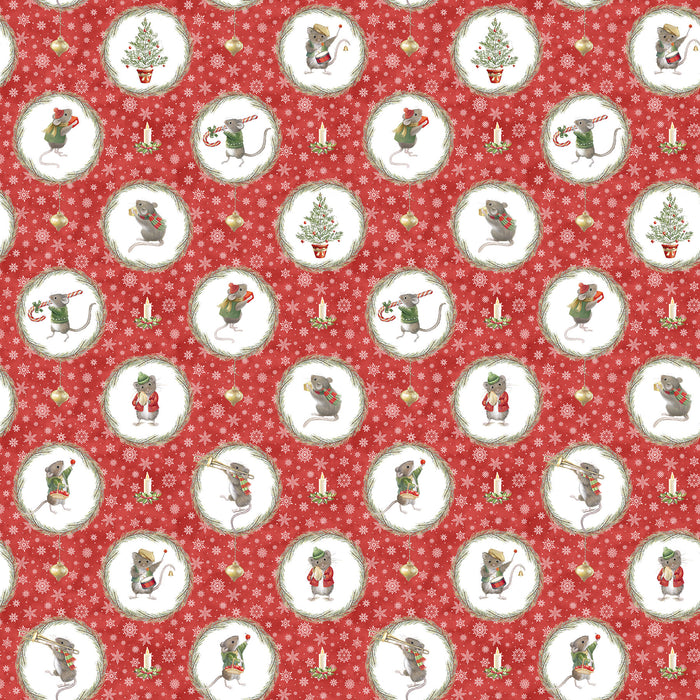 The Christmas Mouse Flannel - Wreaths Red 11" Remnant