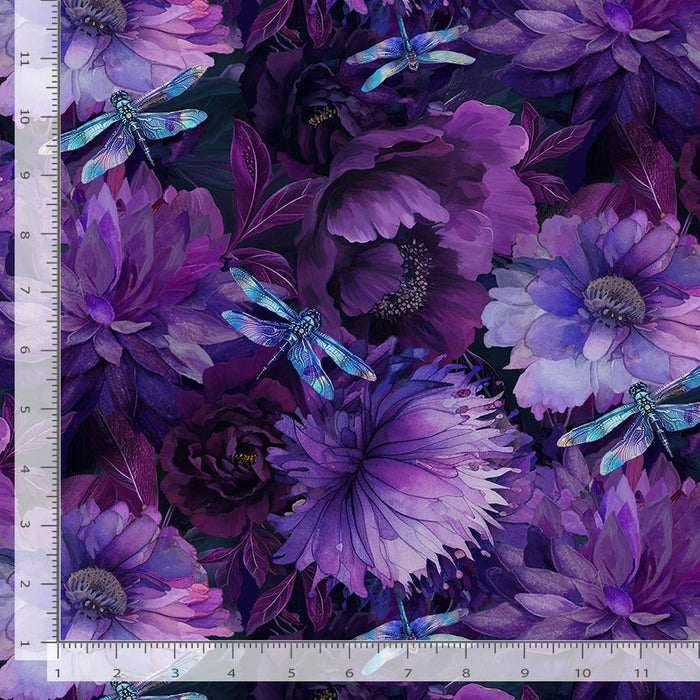 Dragonfly Mist - Floral With Dragonflies Purple