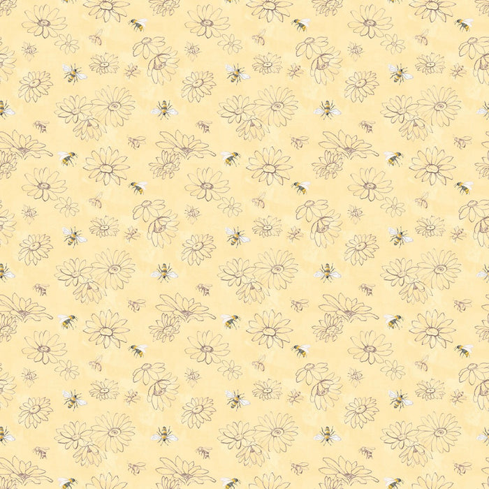 Daisy Field - Floral Sketch Light Gold
