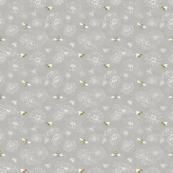Daisy Field - Floral Sketch Gray