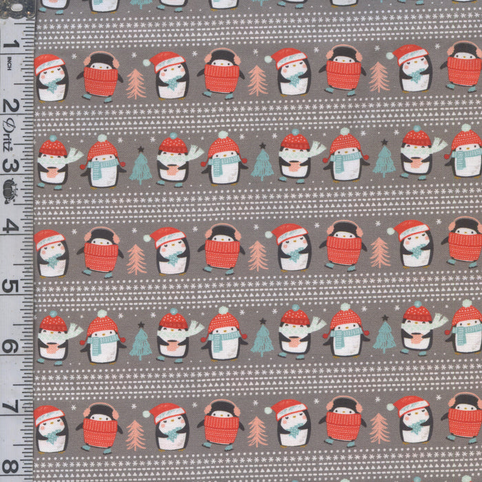 Merry Penguins - Snow Day Stripe Charcoal