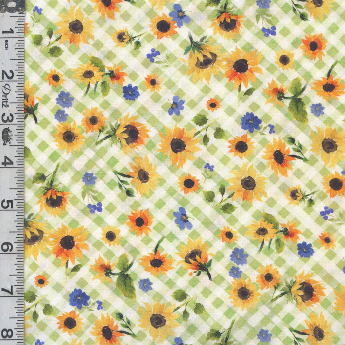 Sunflower Bouquets - Floral Check Light Green