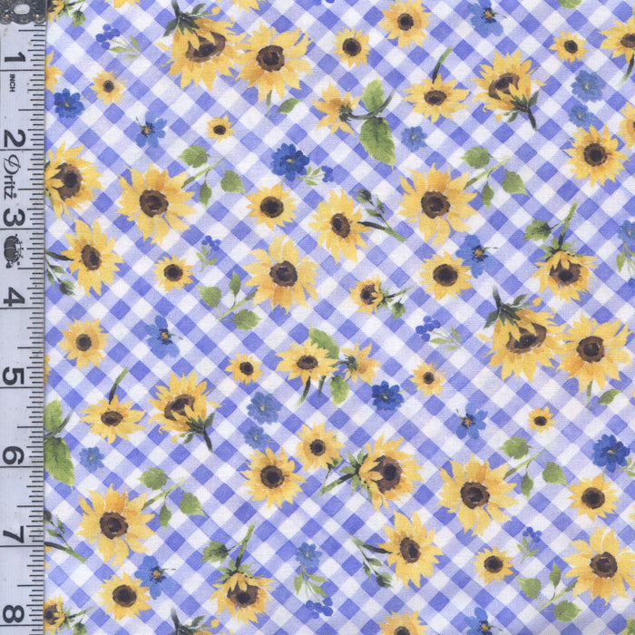 Sunflower Bouquets - Floral Check Periwinkle