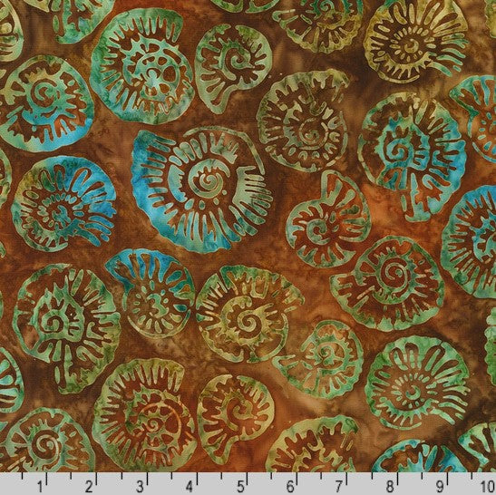 Beachcombers Batiks - Ammonites Sepia