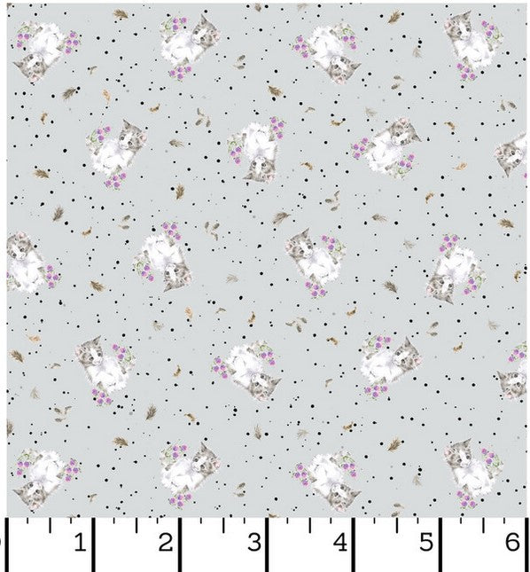 Whiskers & Paws - Tiny Flowers Cats Grey