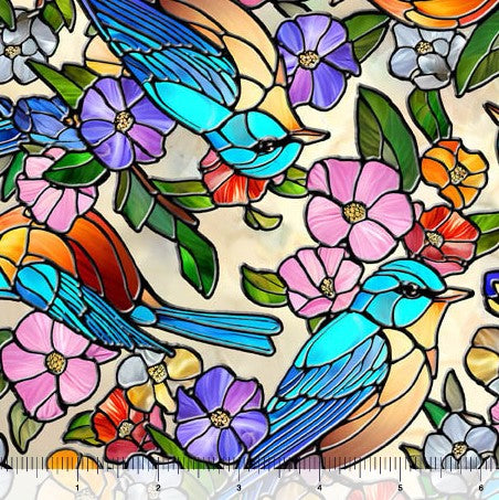 Sunlit Birds - Stained Glass Birds Cream