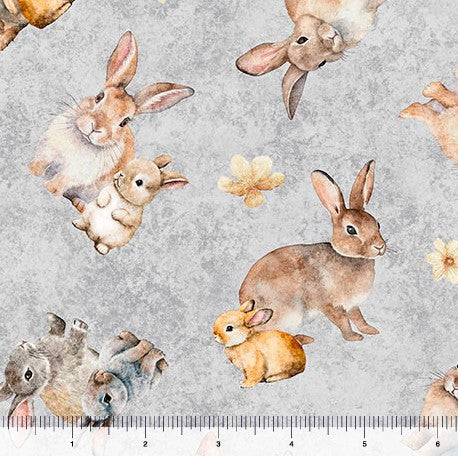 Hunny Bunny - Tossed Bunnies Gray 13" Remnant
