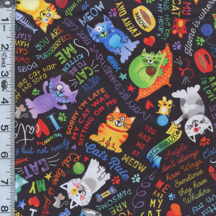 Live Love Meow - Rainbow Cats & Words Black