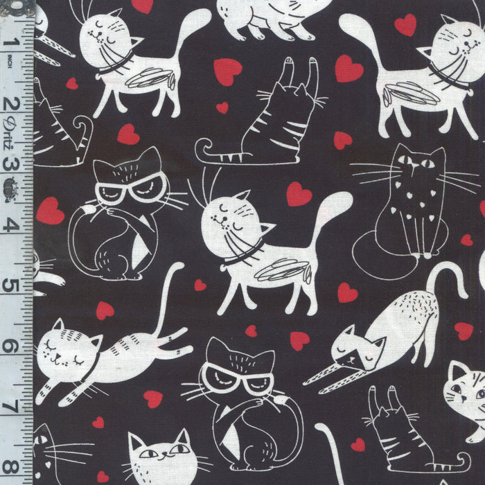 Smitten Kitten - Tossed Cats & Hearts Black