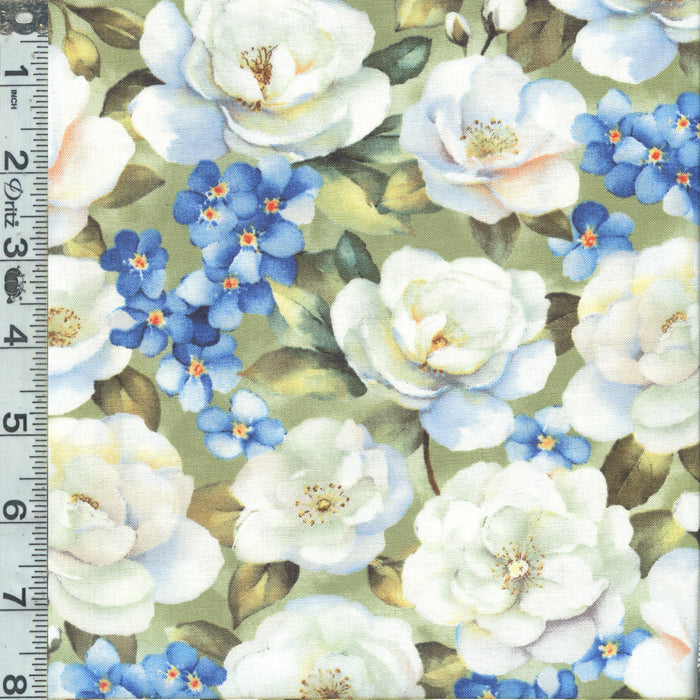 Blue Harmony - Large Florals Green