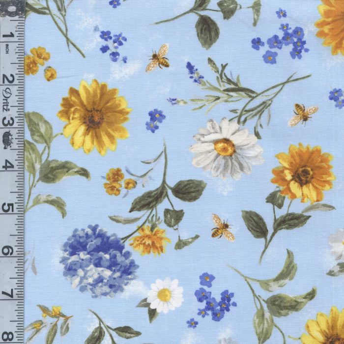 Bees & Blooms - Large Floral Toss Blue