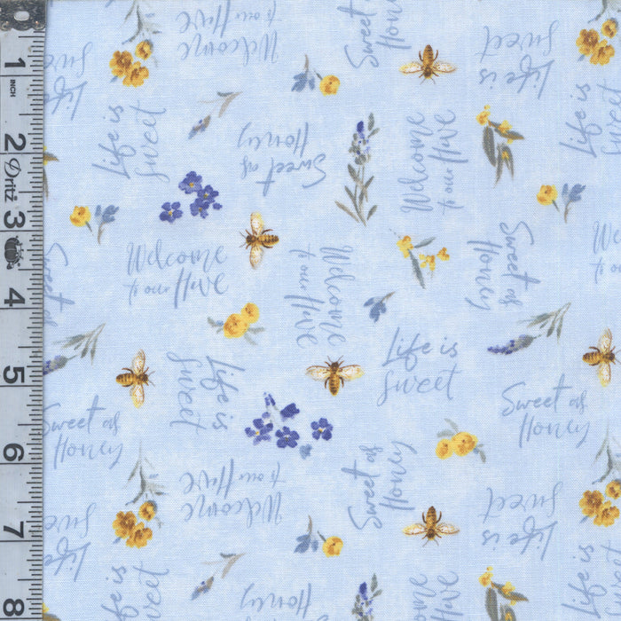 Bees & Blooms - Words All Over Blue