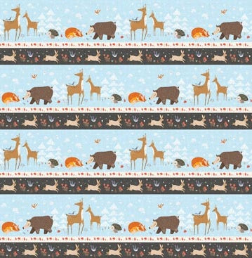 Winterland Digital Print - Woodland Animal Stripes Pale Blue