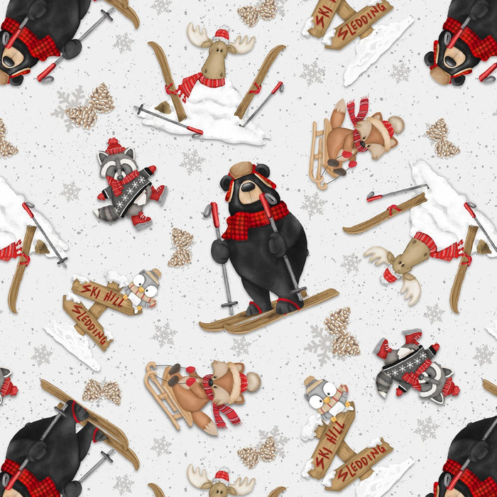 Pinecone Ridge Lodge - Skiing Critters Light Gray