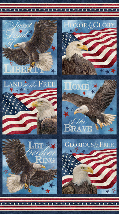 Stars & Stripes 13 - Eagle Blocks Panel Navy