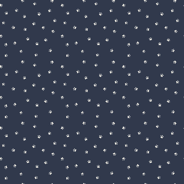 Kitten Fun - Paw Prints Navy Blue