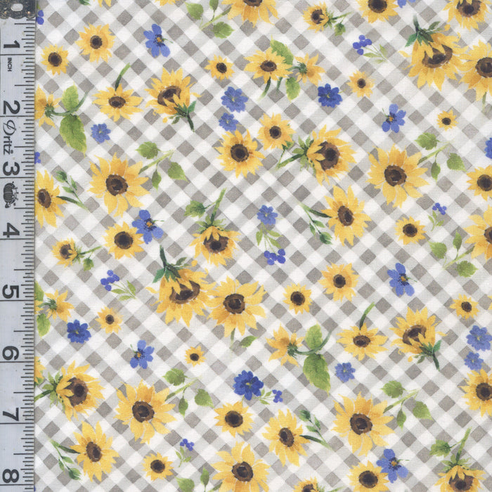 Sunflower Bouquets - Floral Check Gray