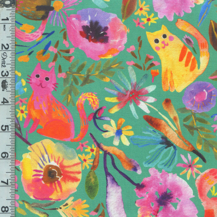 Whisker Wonderland - Floral Cats Jade