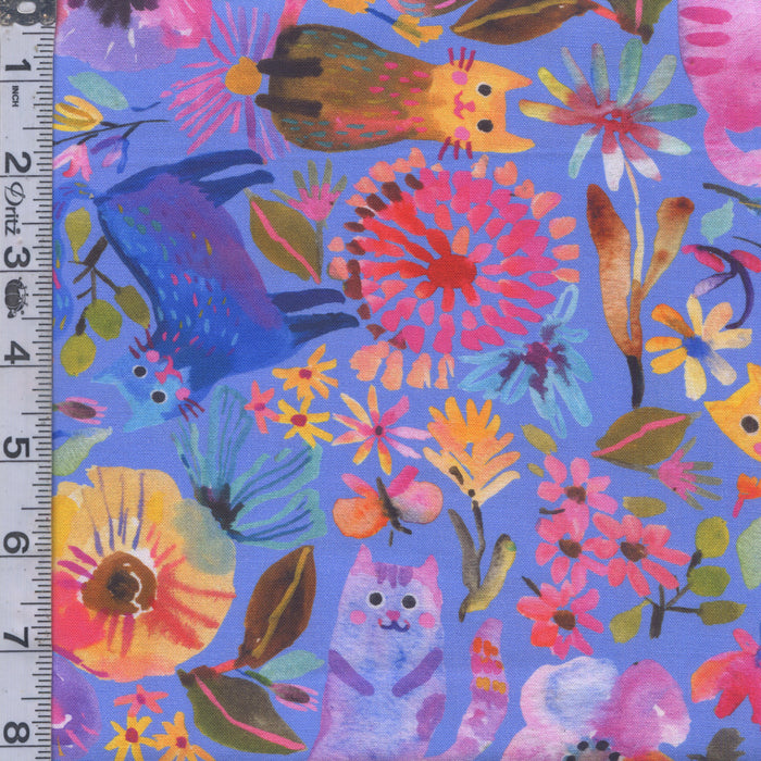 Whisker Wonderland - Floral Cats Periwinkle