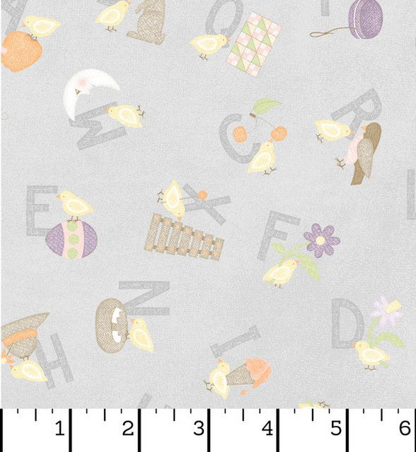 Little Chicks Flannel - Alphabet Tossed Grey
