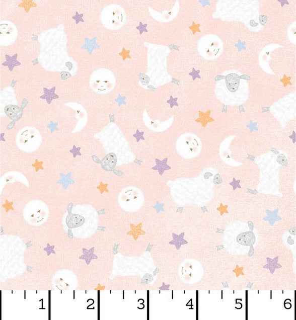 Little Chicks Flannel - Lambies & Moon Pink 12" Remnant
