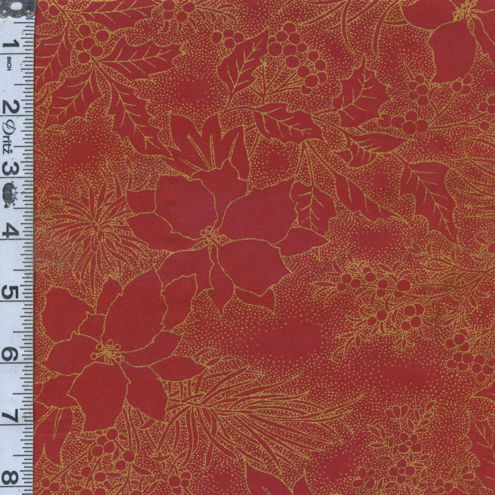 Let It Glow Metallic - Christmas Florals Red 108" Wide