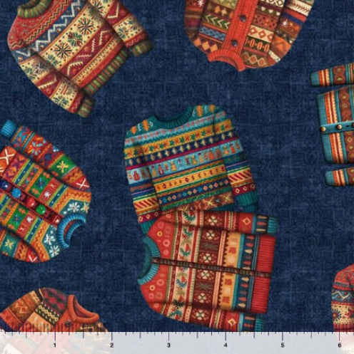 Christmas Party Animals - Sweater Toss Navy 12" Remnant