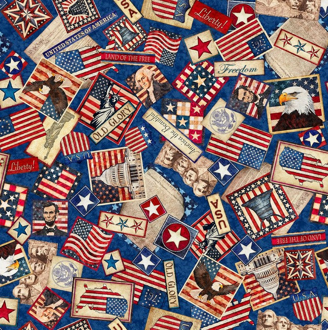 American Tapestry - Patriotic Collage Blue
