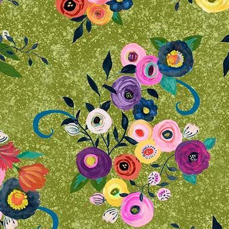 Blooming Bouquet - Floral Toss Olive
