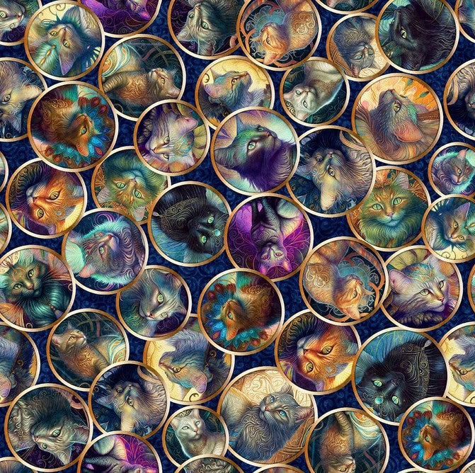Feline Fantasia - Cat Circles Navy
