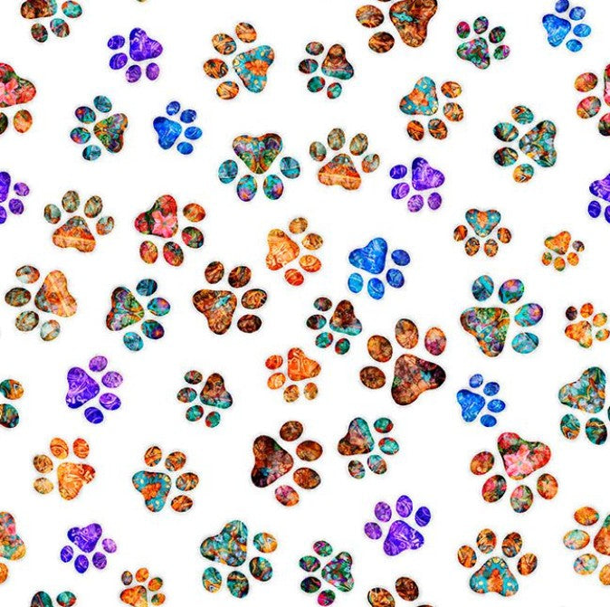 Feline Fantasia - Paw Prints White