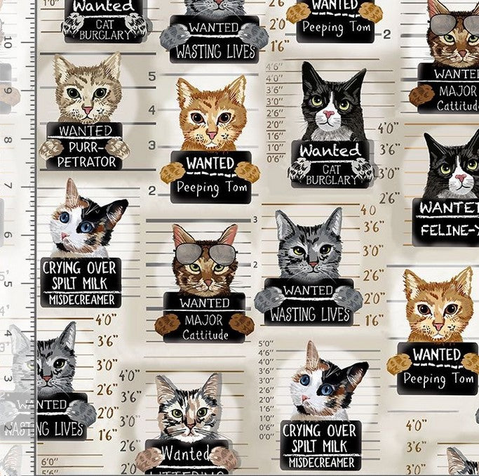 Quirky Cats Digital Print - Mugshots Beige