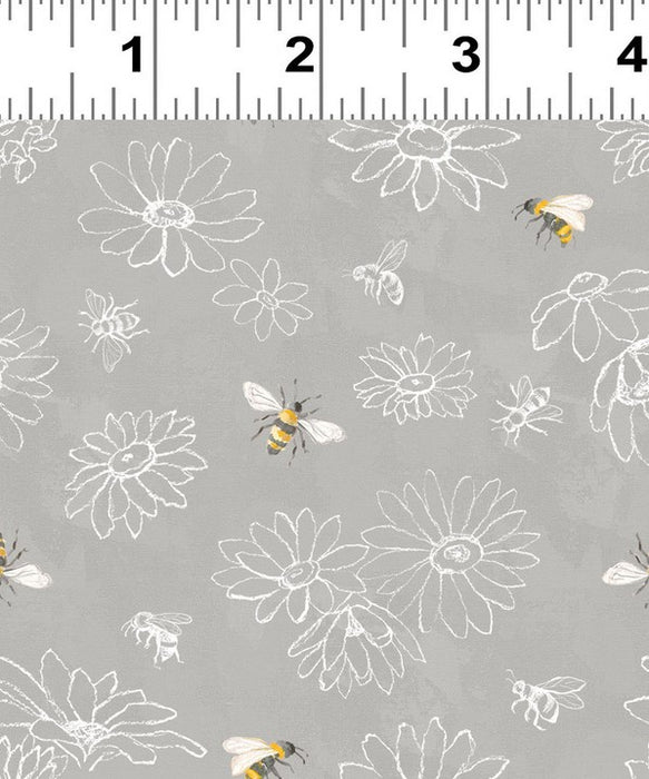 Daisy Field - Floral Sketch Gray