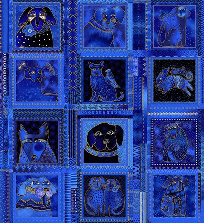 Kindred Canines Metallic - Blocks Panel Royal Blue