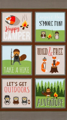 Campsite Critters Flannel Panel - Brown