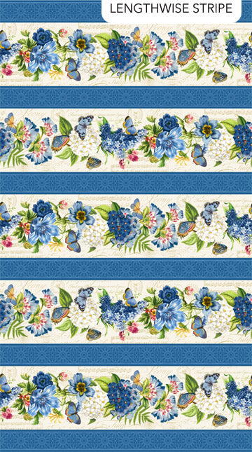 Something Blue Digital Print - Floral Stripe Cream 6" Remnant