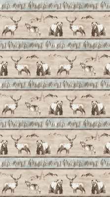 Misty Mountain Flannel - Woodland Animal Lineup Taupe
