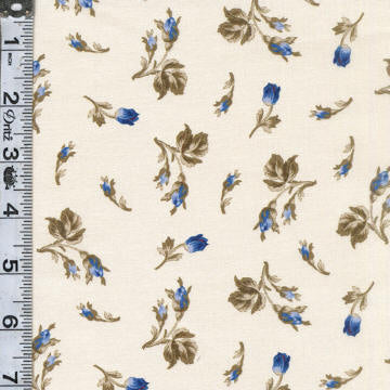 Belles Pivoines - Floral Buds Oyster/Blue Jay